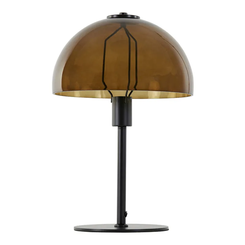 Directo De Fábrica Lámpara de mesa clásica negra con vidrio ahumado marrón Light and Living Mellan