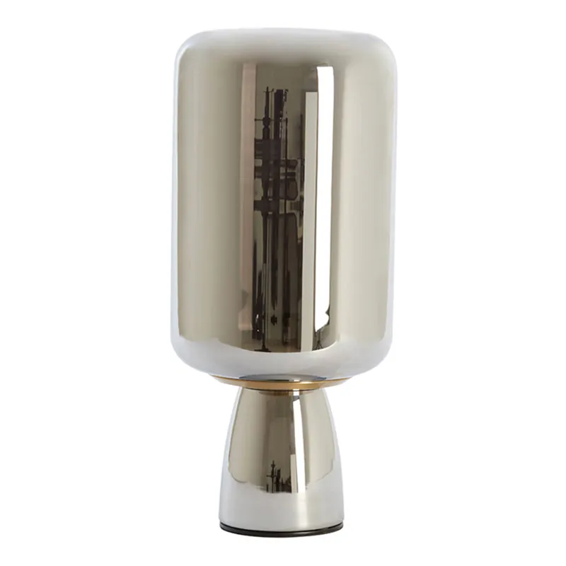 Pedido Al Por Mayor Lámpara de mesa retro blanca de vidrio ahumado con detalles dorados Light and Living Lotta