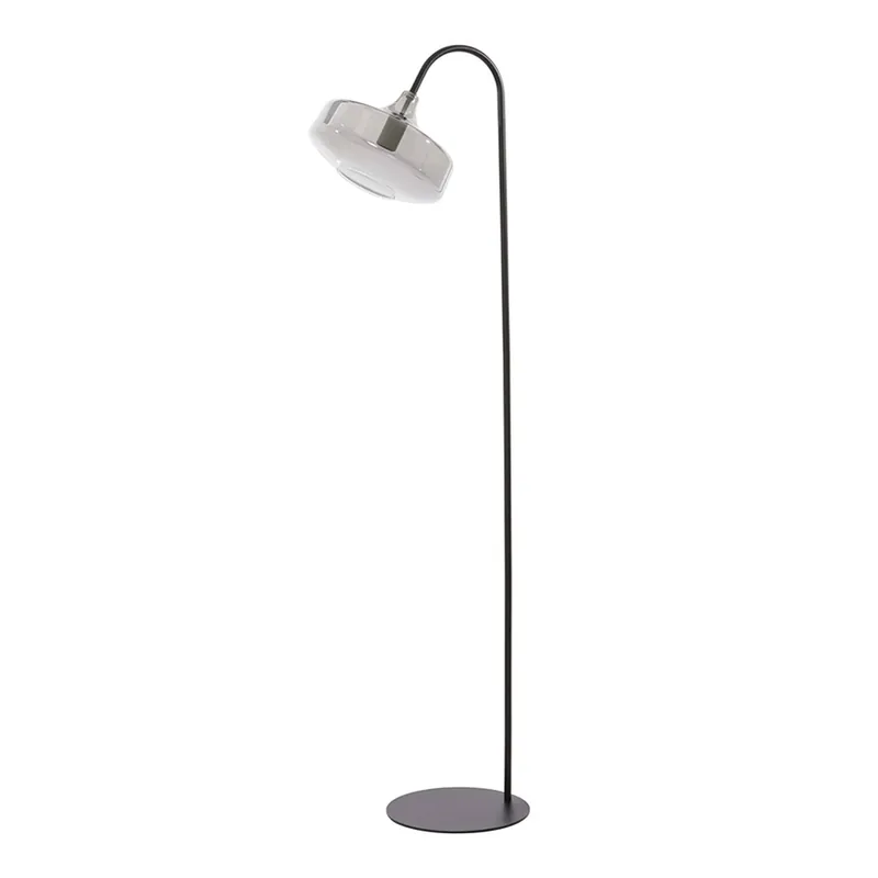 Bestseller Lámpara de pie retro negra con pantalla de vidrio ahumado Light and Living Solna