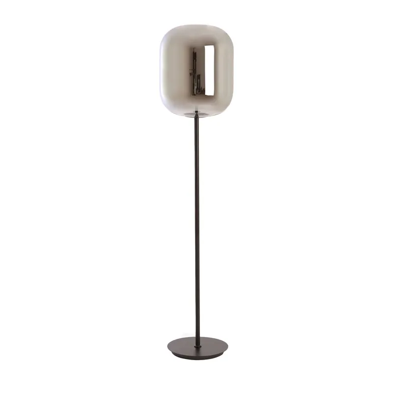 Lámpara de pie negra con elegante diseño moderno y fabricada en metal y vidrio ahumado. ✓ Envío gratis desde 50 € ✓ 2 años de garantía Oferta Flash