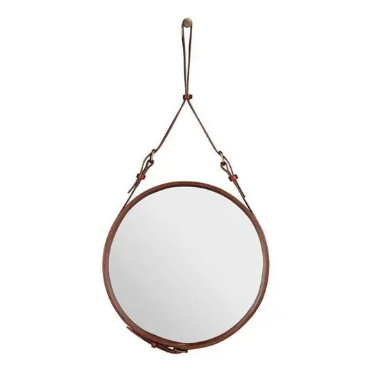 Adnet Espejo Circular Ø45 Tan Leather - GUBI Hecho A Mano