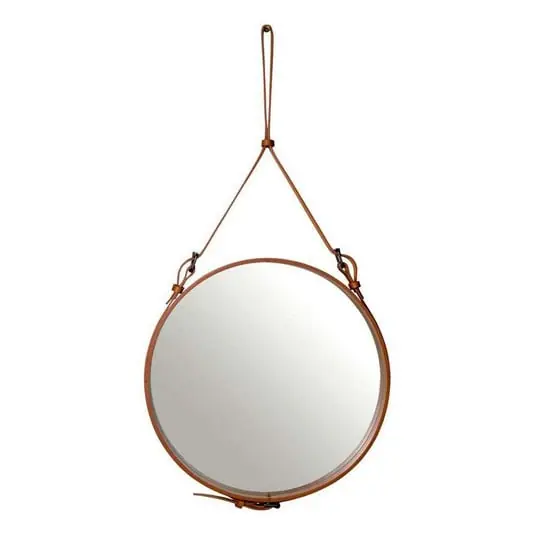 Adnet Espejo Circular Ø58 Tan Leather - GUBI Premium