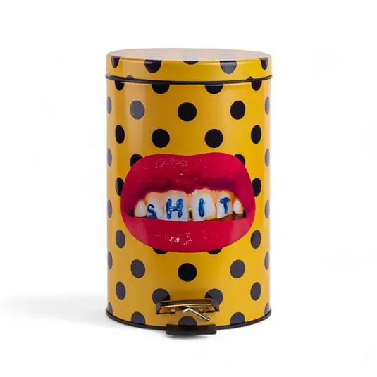 Precio De Fábrica Cubo de basura Shit amarillo/negro, altura 27,5 cm - SELETTI