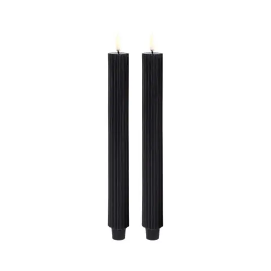 Promoción Exclusiva Vela LED acanalada, 2 unidades, 3,2 x 25,5 cm, negra - Uyuni Lighting