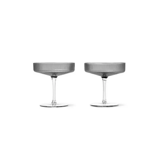 Última Oportunidad Ripple Champagne Saucers Set of 2 Smoked Grey - Ferm Living