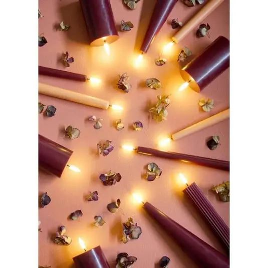 Gran Oferta Vela LED acanalada, 2 unidades, 3,2 x 25,5 cm, color burdeos - Uyuni Lighting