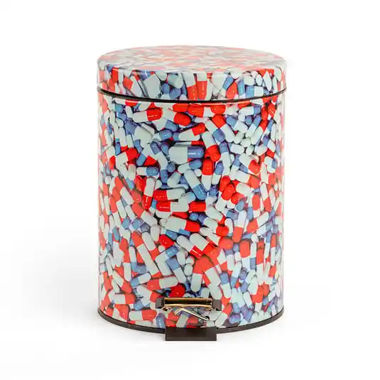 Máxima Calidad Papelera Pills, altura 27,5 cm, blanco/rojo/azul - SELETTI