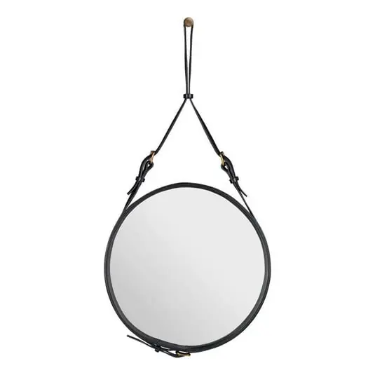Adnet Espejo Circular Ø45 Black Leather - GUBI Mejor Calidad